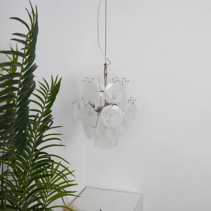 Elegant Aqua White Glass Chandelier with Adjustable Height & LED Compa