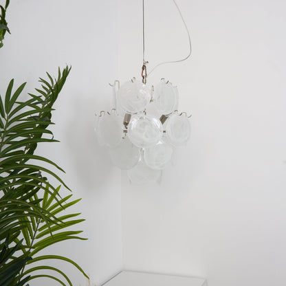 Elegant Aqua White Glass Chandelier with Adjustable Height & LED Compa