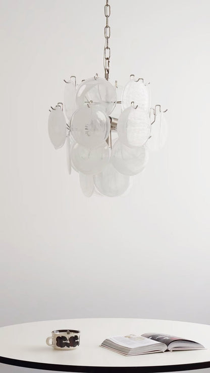 Elegant Aqua White Glass Chandelier with Adjustable Height & LED Compa