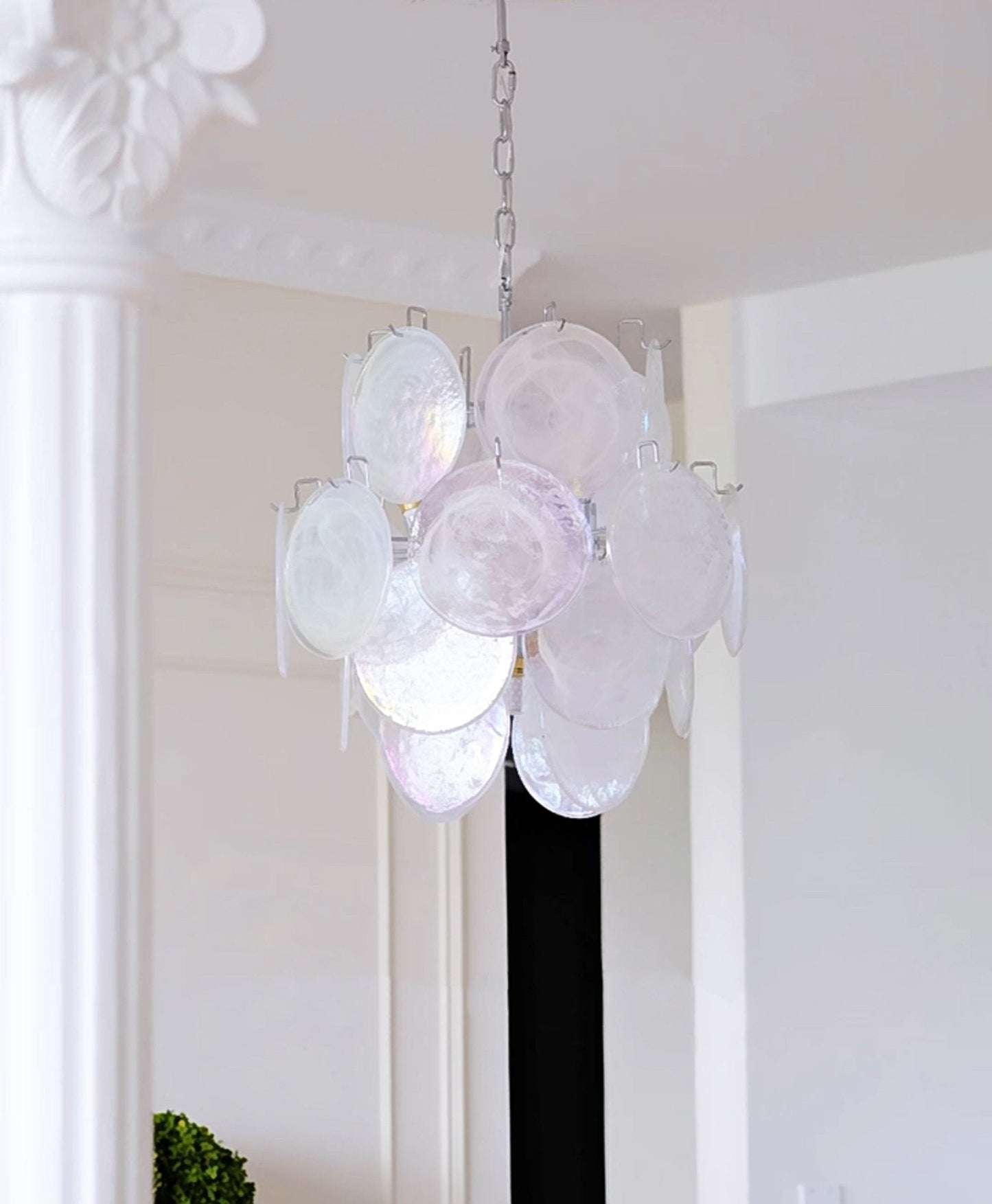 Elegant Aqua White Glass Chandelier with Adjustable Height & LED Compa