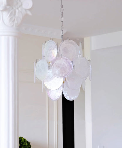 Elegant Aqua White Glass Chandelier with Adjustable Height & LED Compa