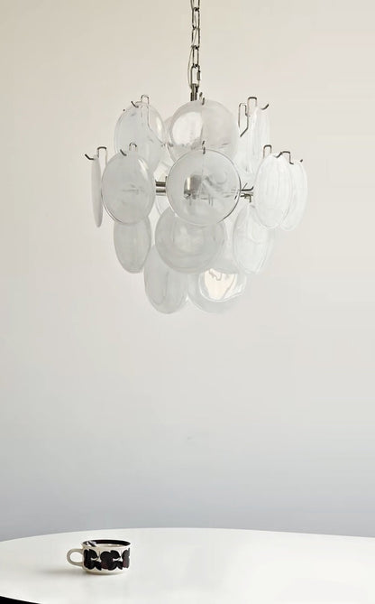 Elegant Aqua White Glass Chandelier with Adjustable Height & LED Compa