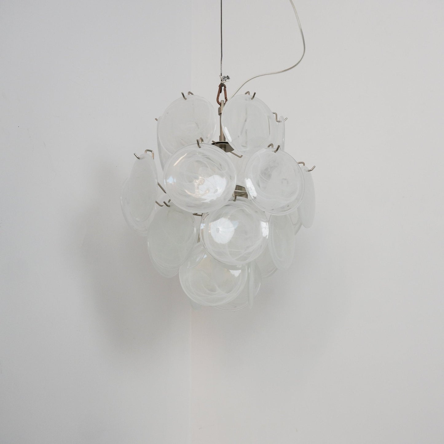 Elegant Aqua White Glass Chandelier with Adjustable Height & LED Compa