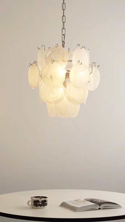 Elegant Aqua White Glass Chandelier with Adjustable Height & LED Compa