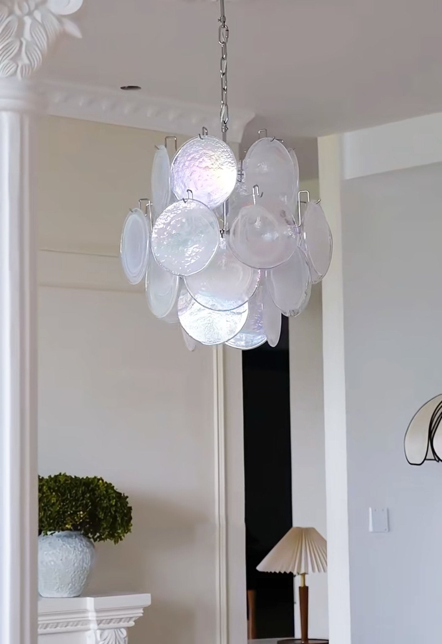 Elegant Aqua White Glass Chandelier with Adjustable Height & LED Compa
