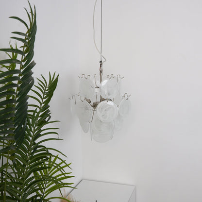 Elegant Aqua White Glass Chandelier with Adjustable Height & LED Compa