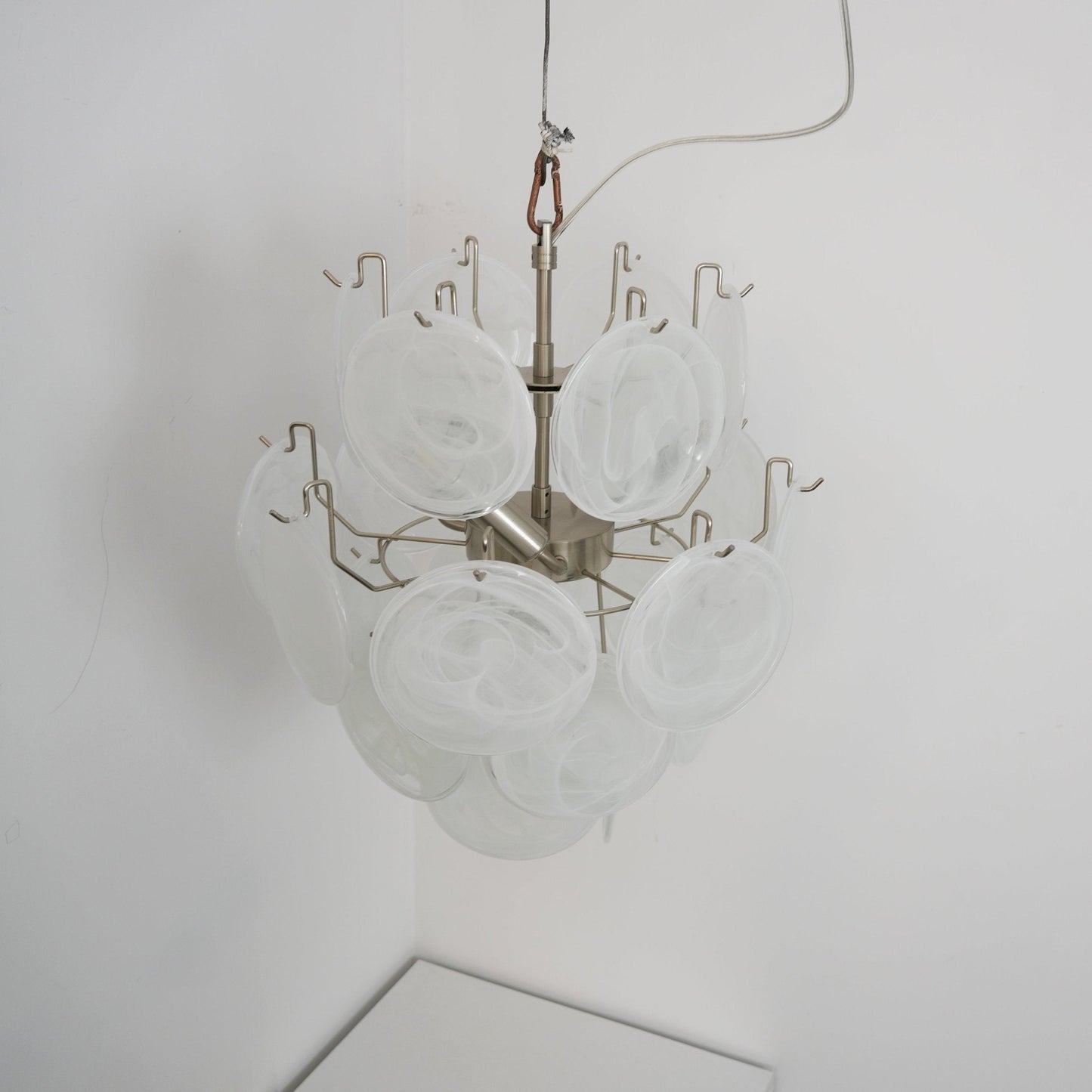 Elegant Aqua White Glass Chandelier with Adjustable Height & LED Compa