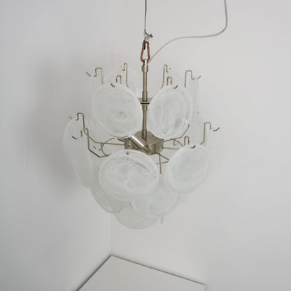Elegant Aqua White Glass Chandelier with Adjustable Height & LED Compa