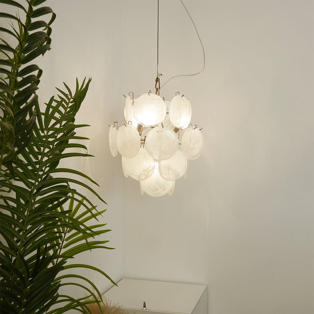Elegant Aqua White Glass Chandelier with Adjustable Height & LED Compa