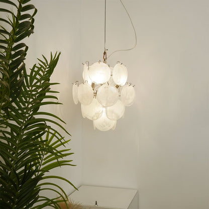 Elegant Aqua White Glass Chandelier with Adjustable Height & LED Compa