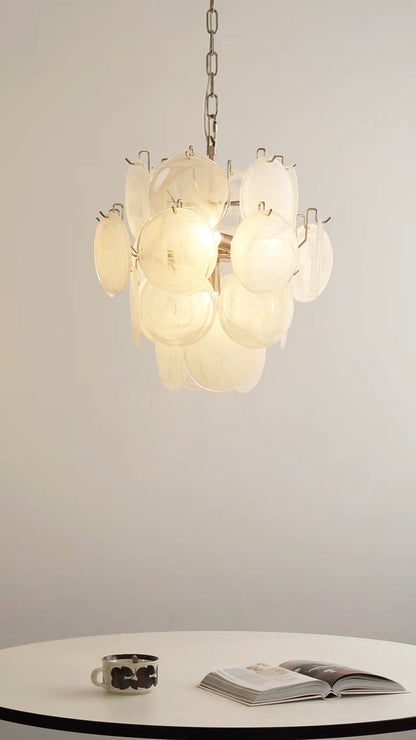 Elegant Aqua White Glass Chandelier with Adjustable Height & LED Compa