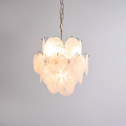 Elegant Aqua White Glass Chandelier with Adjustable Height & LED Compa
