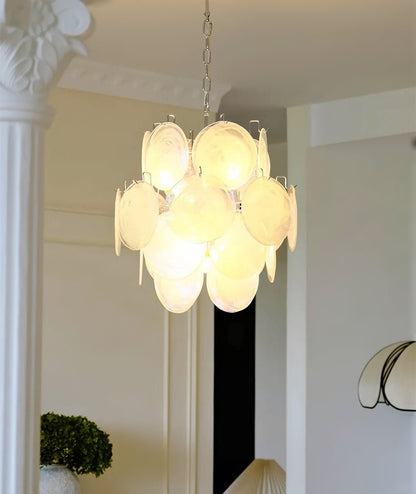 Elegant Aqua White Glass Chandelier with Adjustable Height & LED Compa
