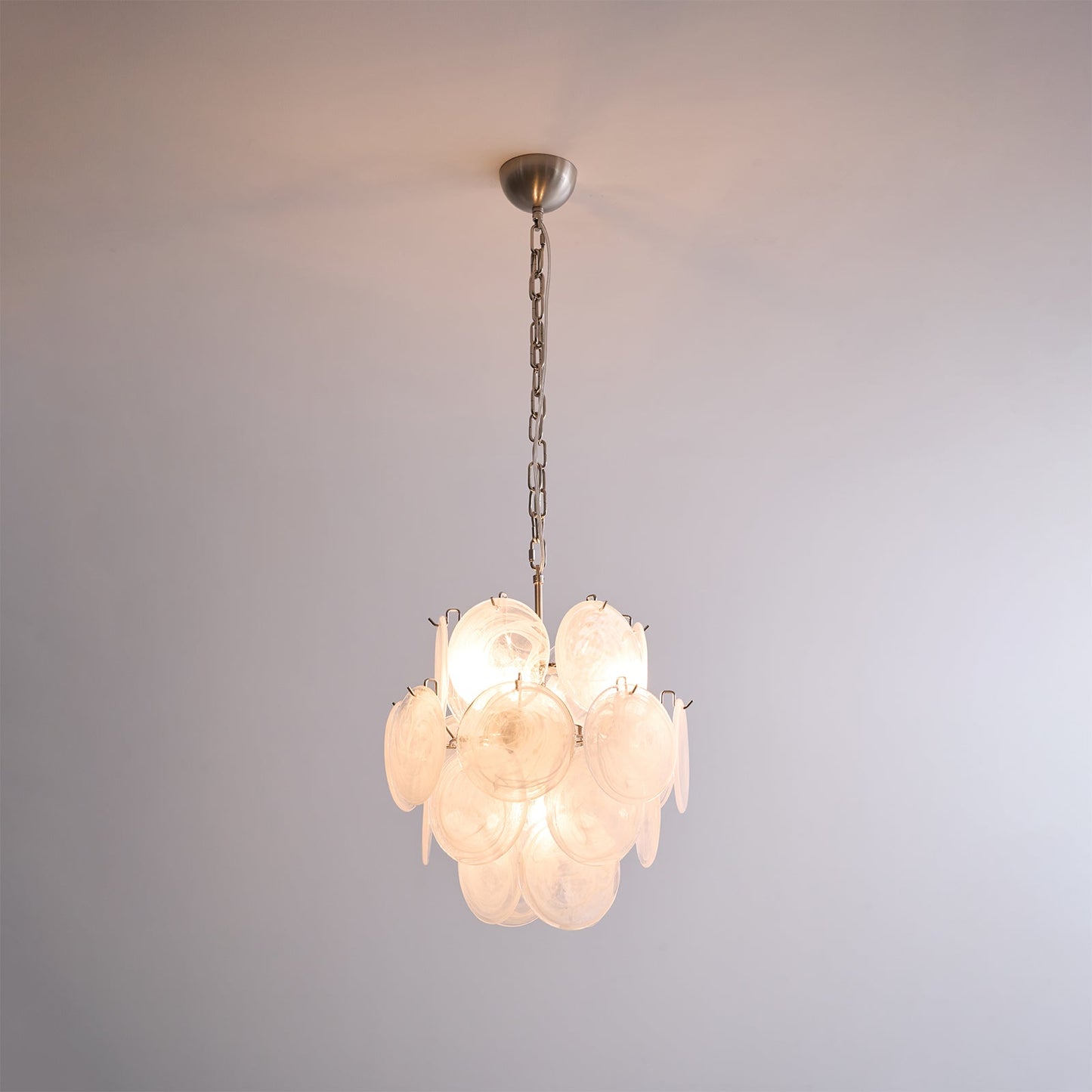 Elegant Aqua White Glass Chandelier with Adjustable Height & LED Compa