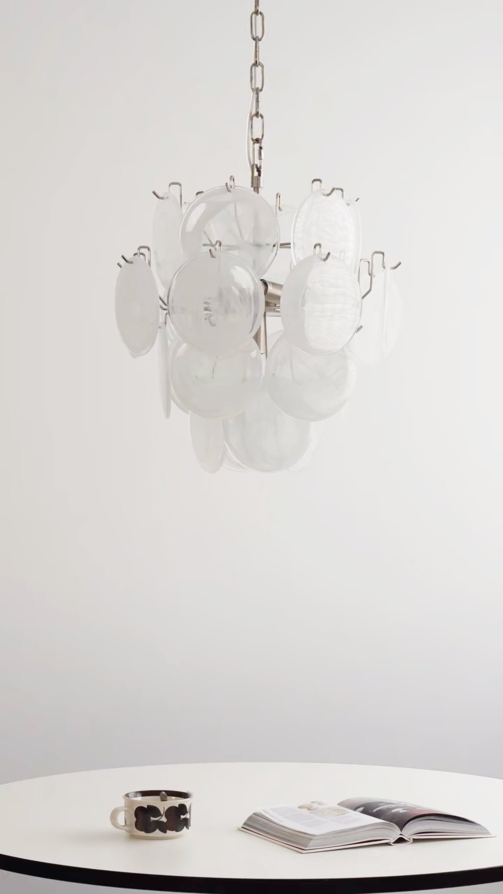 Elegant Aqua White Glass Chandelier with Adjustable Height & LED Compa