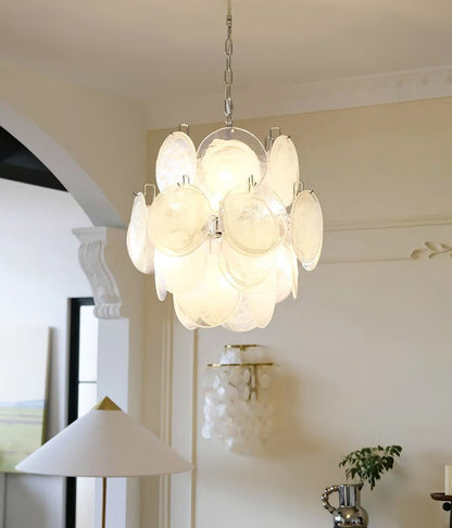 Elegant Aqua White Glass Chandelier with Adjustable Height & LED Compa