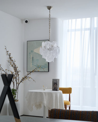 Elegant Aqua White Glass Chandelier with Adjustable Height & LED Compa