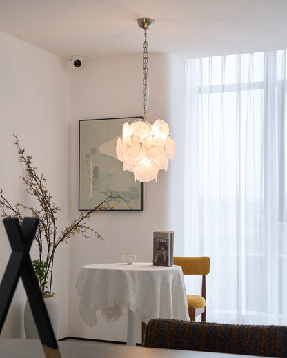 Elegant Aqua White Glass Chandelier with Adjustable Height & LED Compa