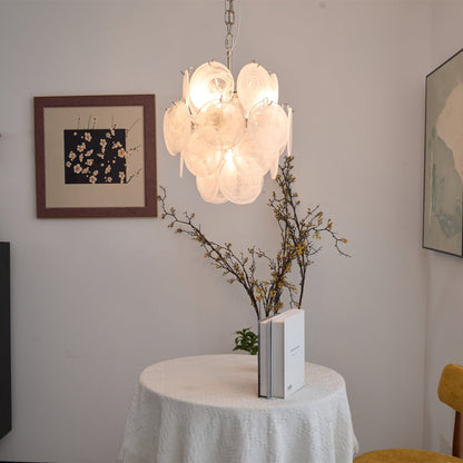 Elegant Aqua White Glass Chandelier with Adjustable Height & LED Compa
