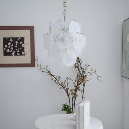 Elegant Aqua White Glass Chandelier with Adjustable Height & LED Compa