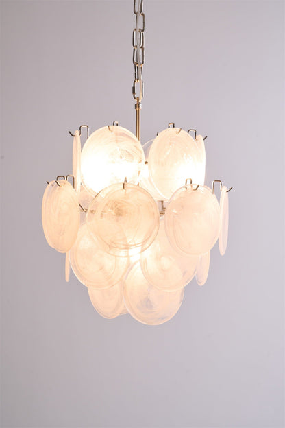 Elegant Aqua White Glass Chandelier with Adjustable Height & LED Compa