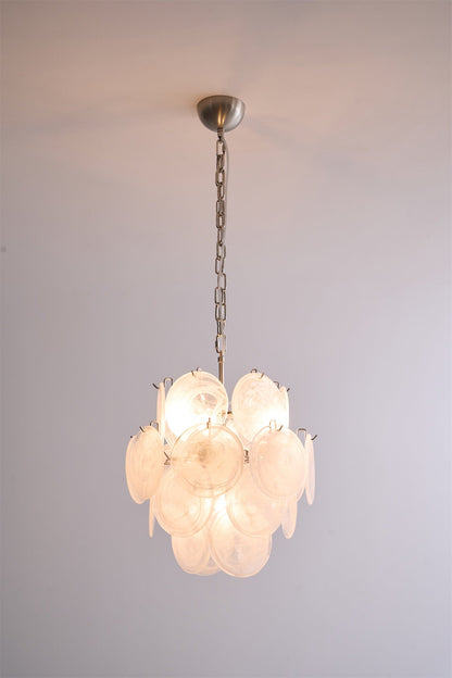Elegant Aqua White Glass Chandelier with Adjustable Height & LED Compa
