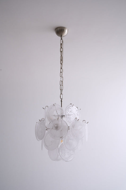 Elegant Aqua White Glass Chandelier with Adjustable Height & LED Compa