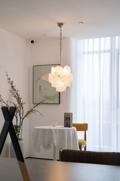Elegant Aqua White Glass Chandelier with Adjustable Height & LED Compa
