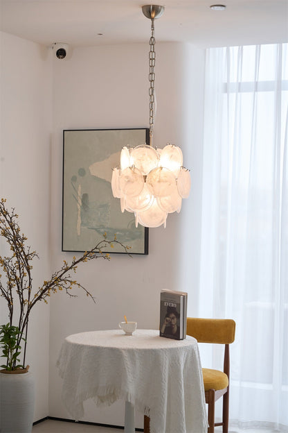 Elegant Aqua White Glass Chandelier with Adjustable Height & LED Compa