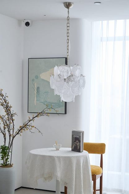 Elegant Aqua White Glass Chandelier with Adjustable Height & LED Compa