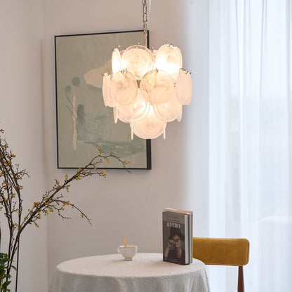 Elegant Aqua White Glass Chandelier with Adjustable Height & LED Compa