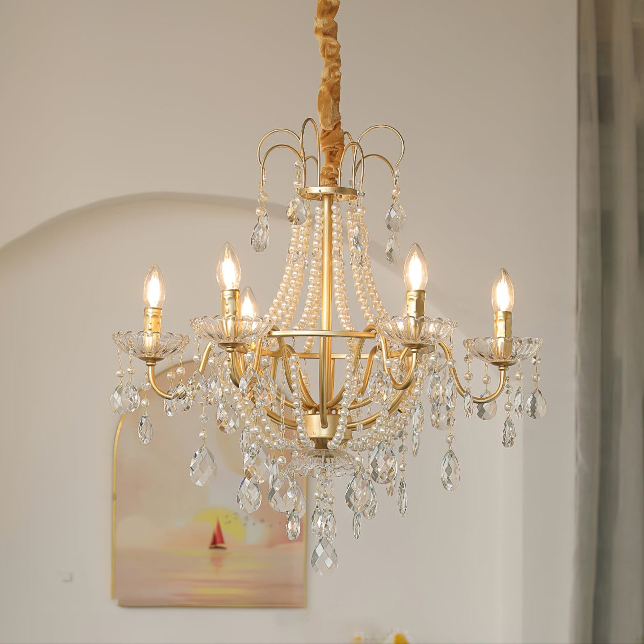 Arcadia Gold Chandelier - Elegant Design with Adjustable Height & LED