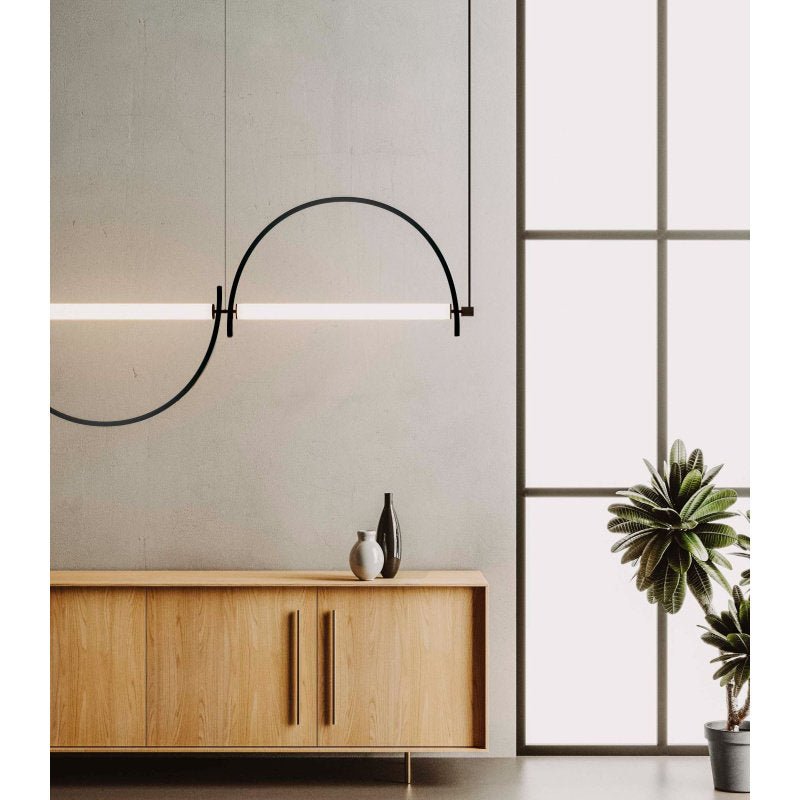 Arched Linear LED Chandelier with Dimmable Lights and Adjustable Heigh