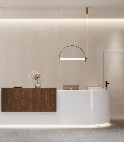 Arched Linear LED Chandelier with Dimmable Lights and Adjustable Heigh