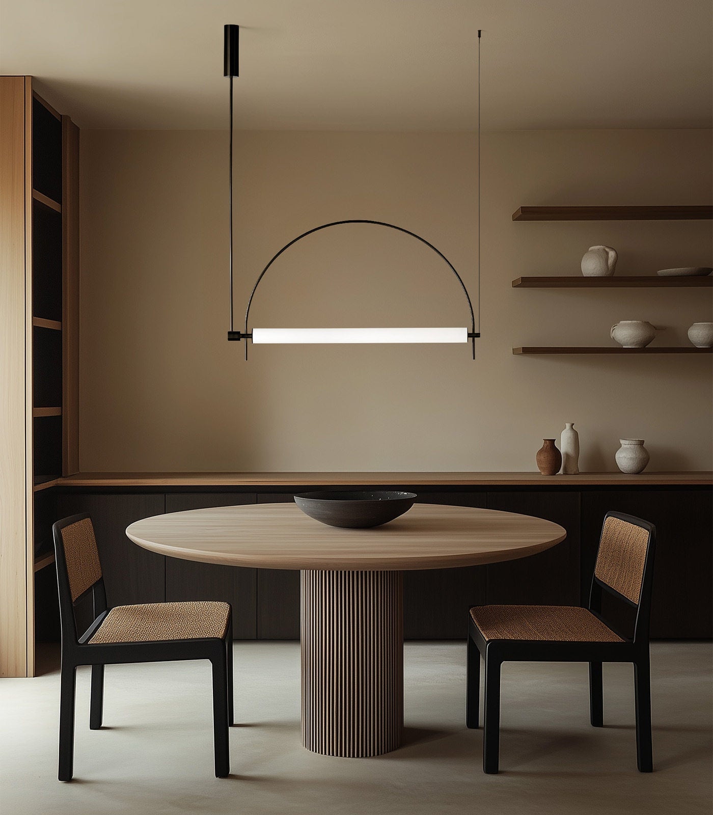 Arched Linear LED Chandelier with Dimmable Lights and Adjustable Heigh