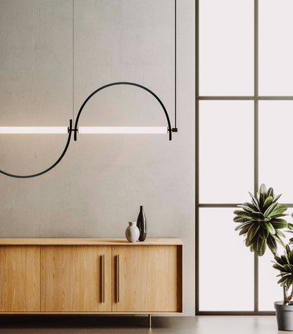 Arched Linear LED Chandelier with Dimmable Lights and Adjustable Heigh