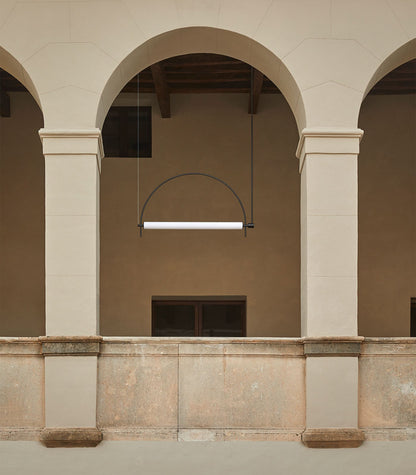 Arched Linear LED Chandelier with Dimmable Lights and Adjustable Heigh