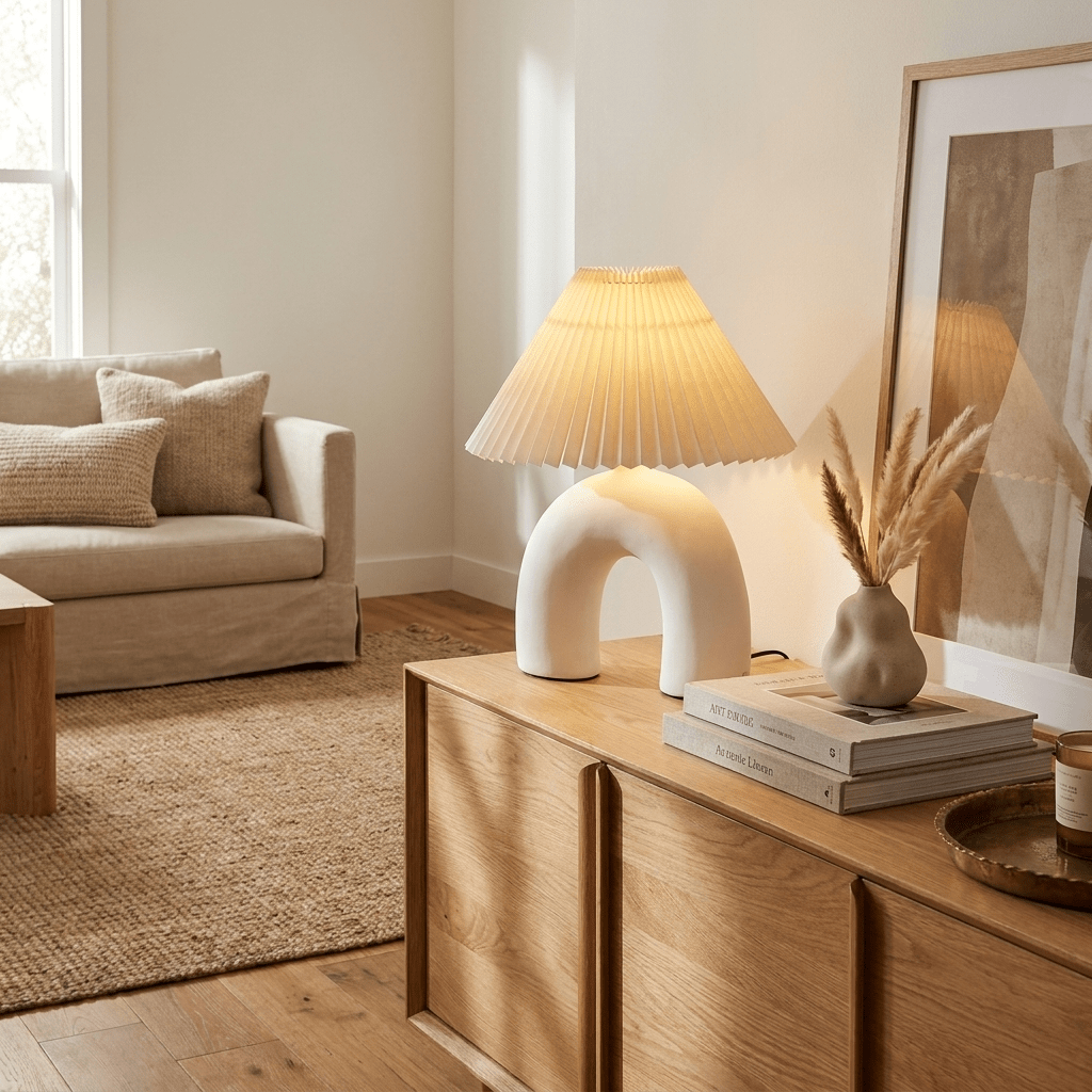 Arched Pleated Table Lamp with Adjustable Brightness and Elegant Desig