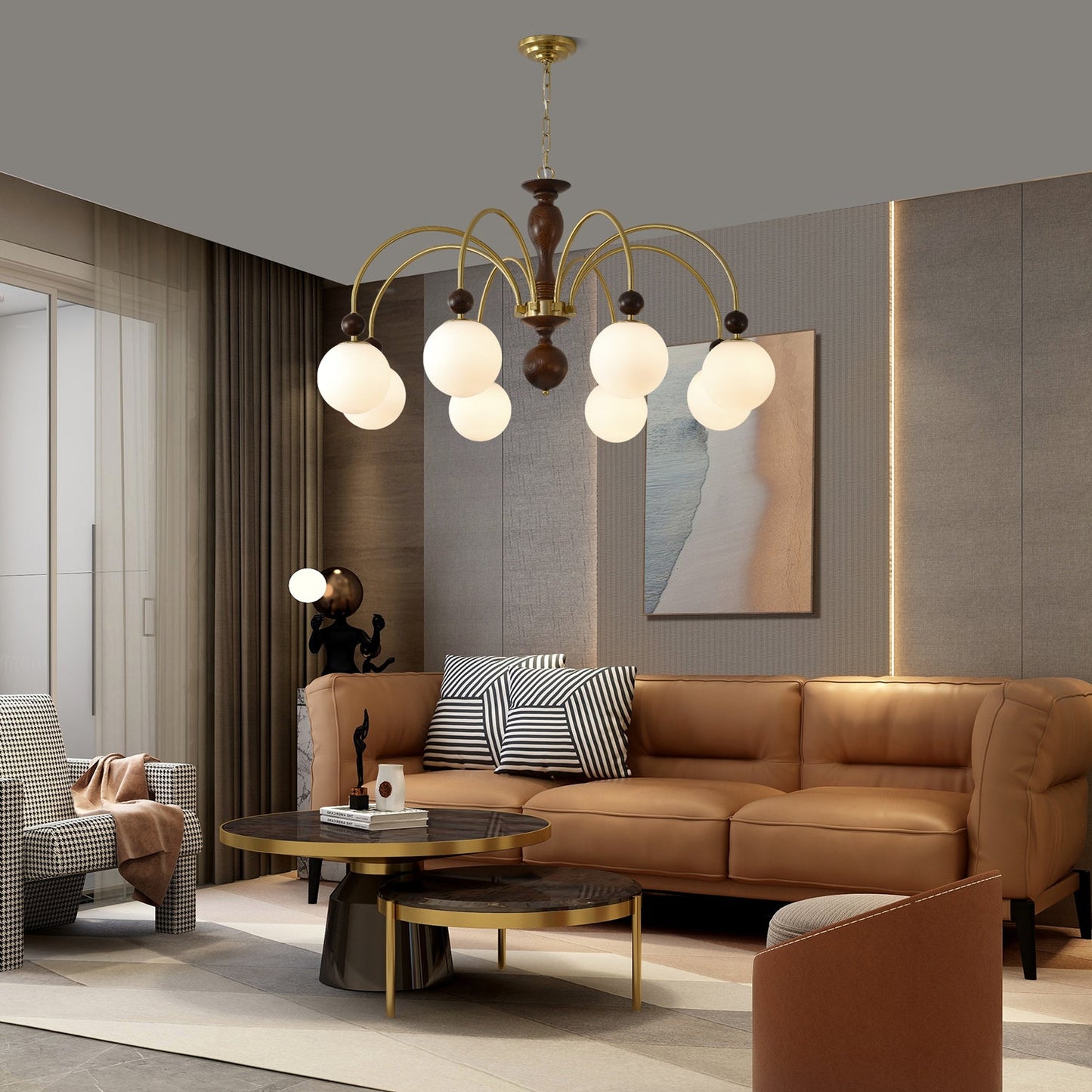 Walnut Color Archway Chandelier - Elegant Lighting & Adjustable Height