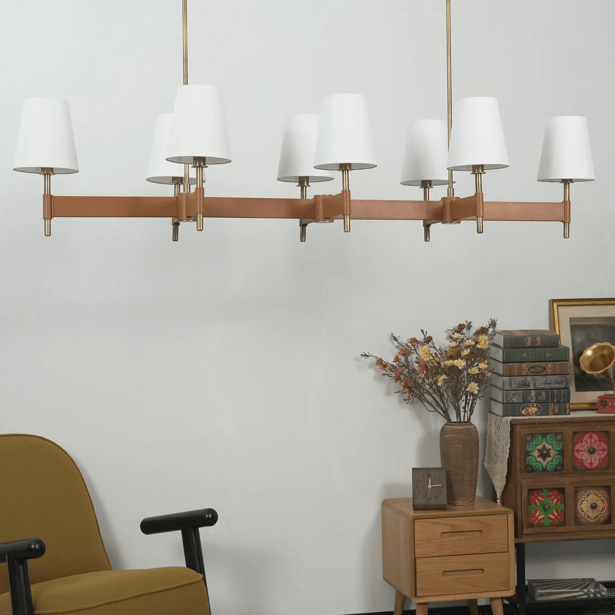 Arianna Leather Chandelier - Elegant Design with Adjustable Height & L