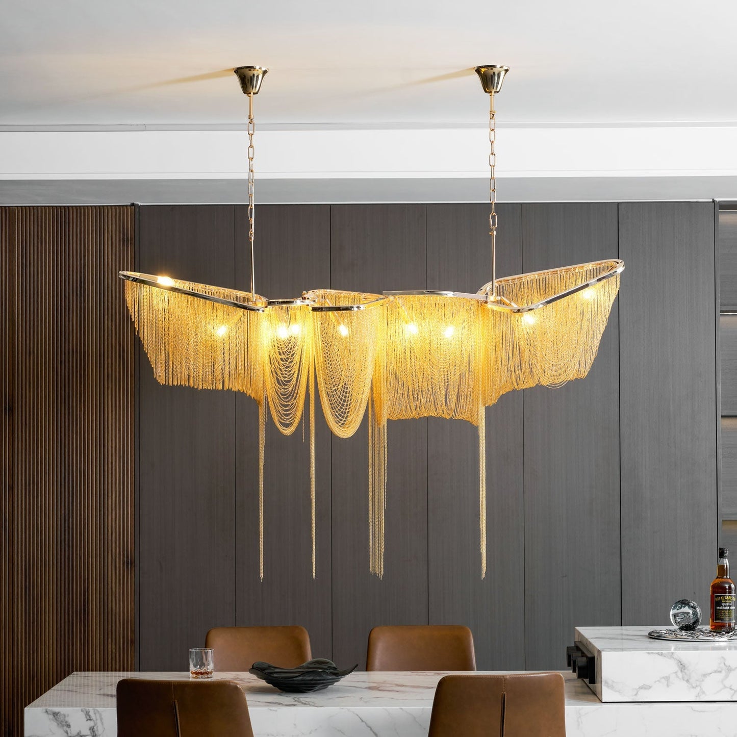Elegant Ark Tassel Chandelier - Adjustable Height, Crystal Accents