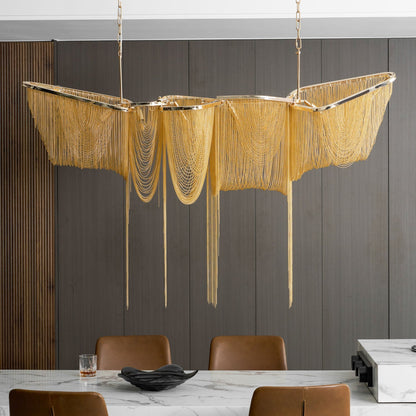 Elegant Ark Tassel Chandelier - Adjustable Height, Crystal Accents