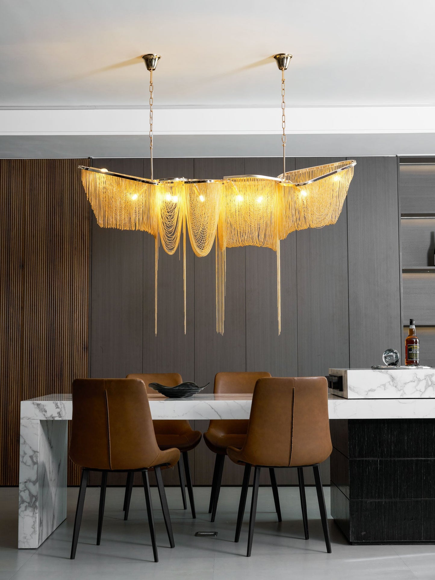 Elegant Ark Tassel Chandelier - Adjustable Height, Crystal Accents