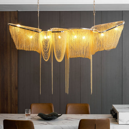 Elegant Ark Tassel Chandelier - Adjustable Height, Crystal Accents