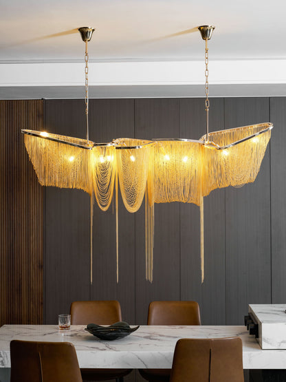 Elegant Ark Tassel Chandelier - Adjustable Height, Crystal Accents