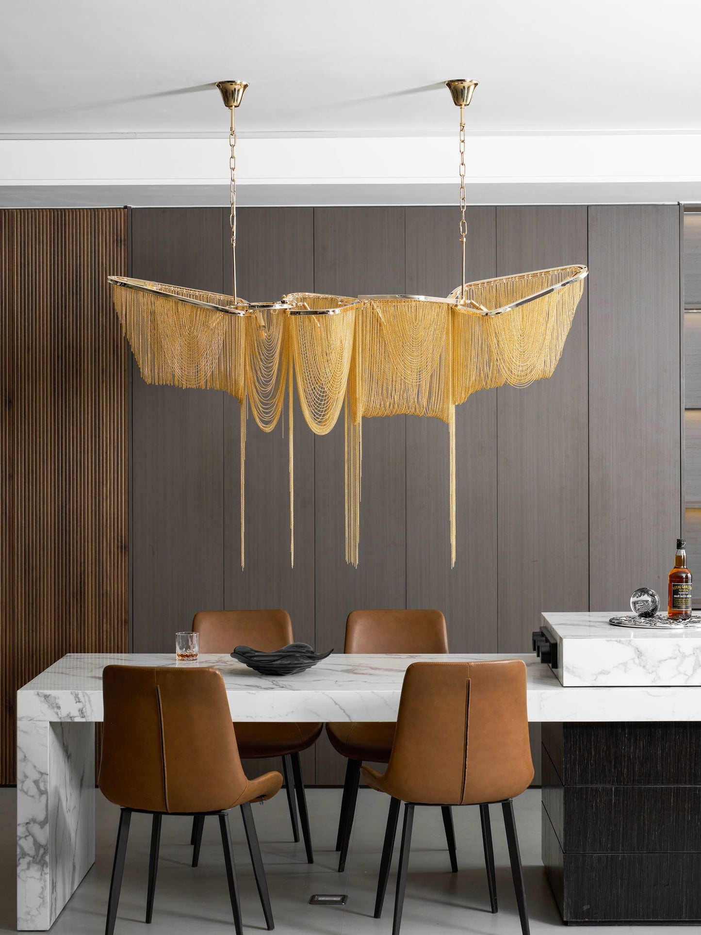 Elegant Ark Tassel Chandelier - Adjustable Height, Crystal Accents