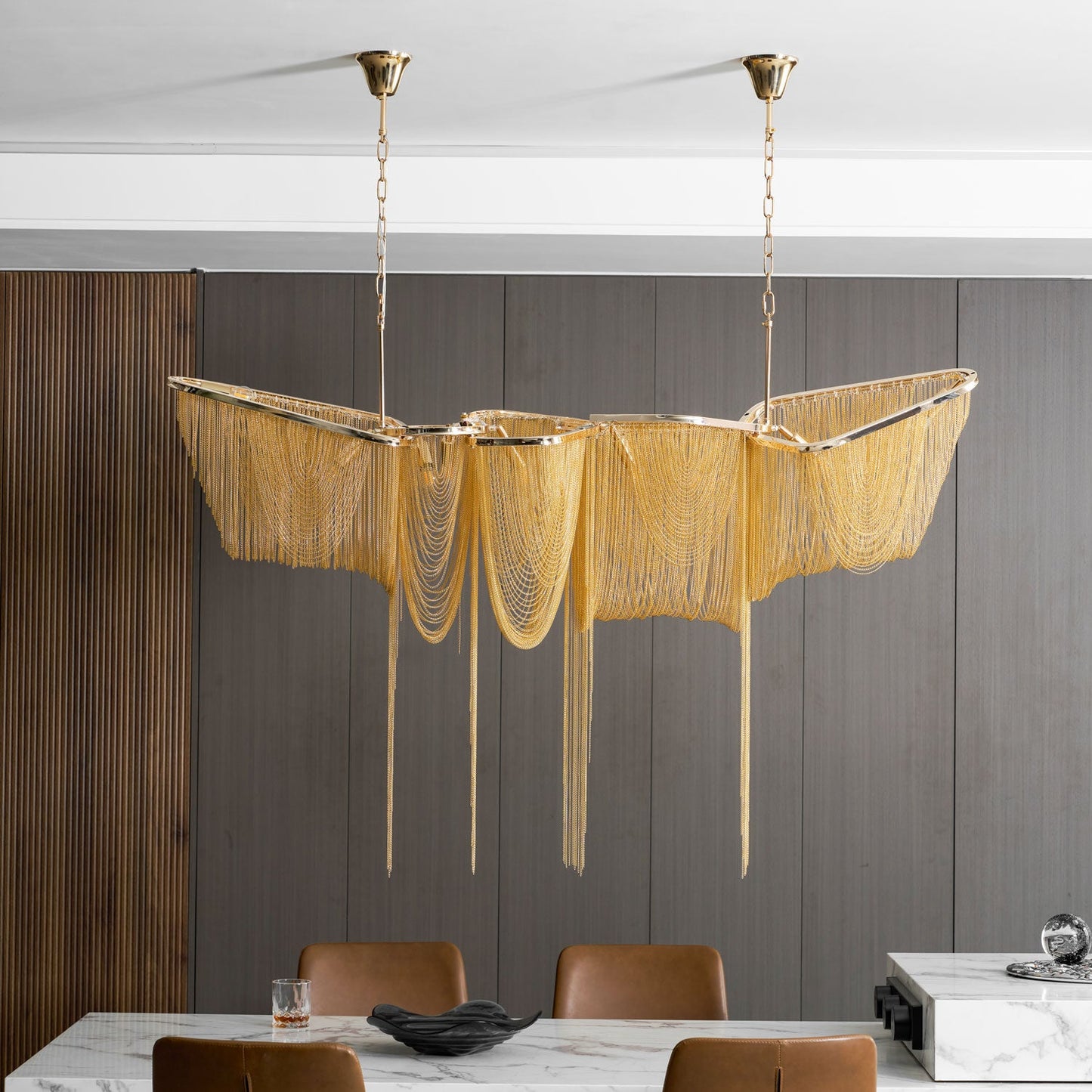 Elegant Ark Tassel Chandelier - Adjustable Height, Crystal Accents
