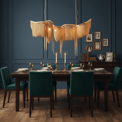 Elegant Ark Tassel Chandelier - Adjustable Height, Crystal Accents