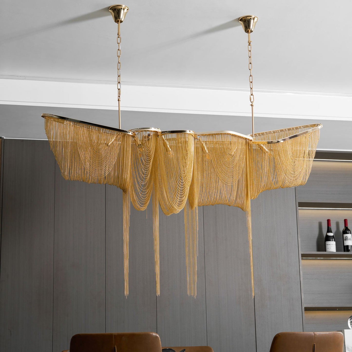 Elegant Ark Tassel Chandelier - Adjustable Height, Crystal Accents