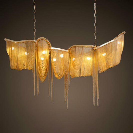 Elegant Ark Tassel Chandelier - Adjustable Height, Crystal Accents